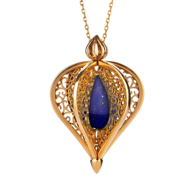 9ct Yellow Gold Lapis Lazuli Flore Filigree Droplet Necklace sold by Jura Watches