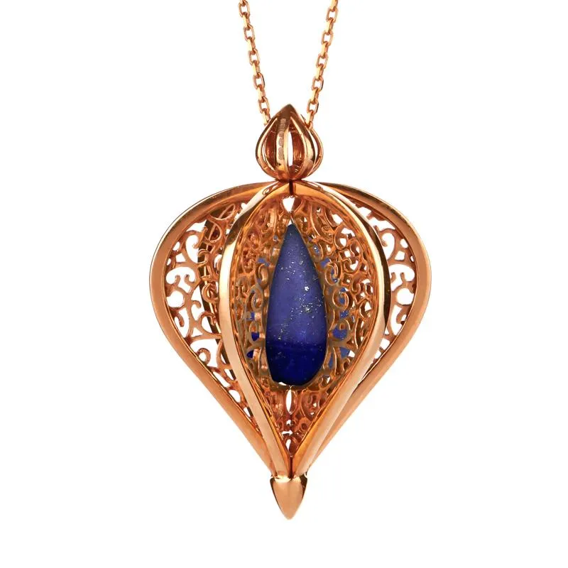 9ct Rose Gold Lapis Lazuli Flore Filigree Droplet Necklace sold by Jura Watches