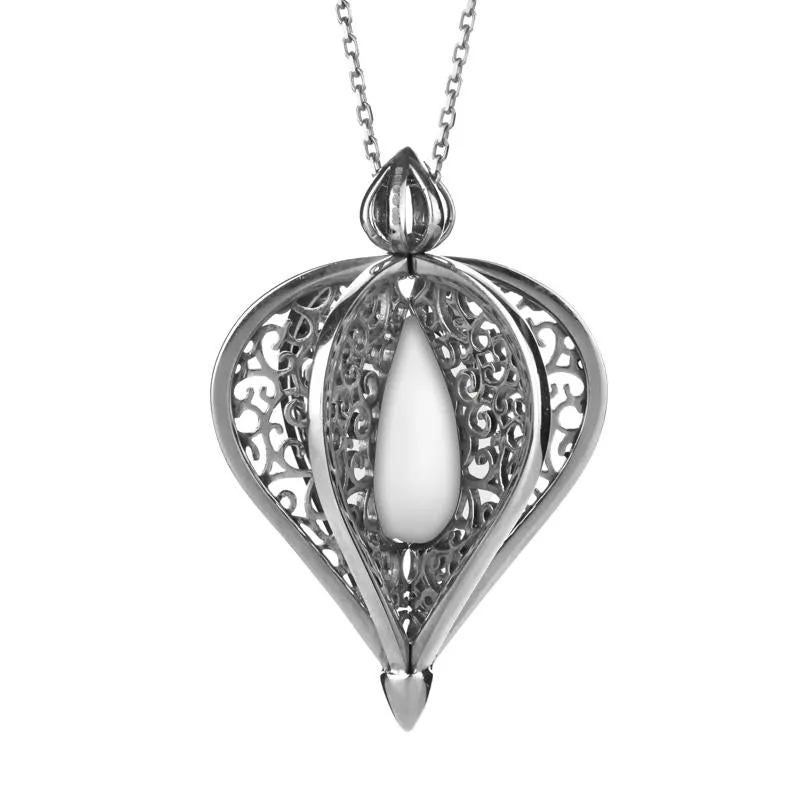 9ct White Gold Bauxite Flore Filigree Droplet Necklace sold by Jura Watches