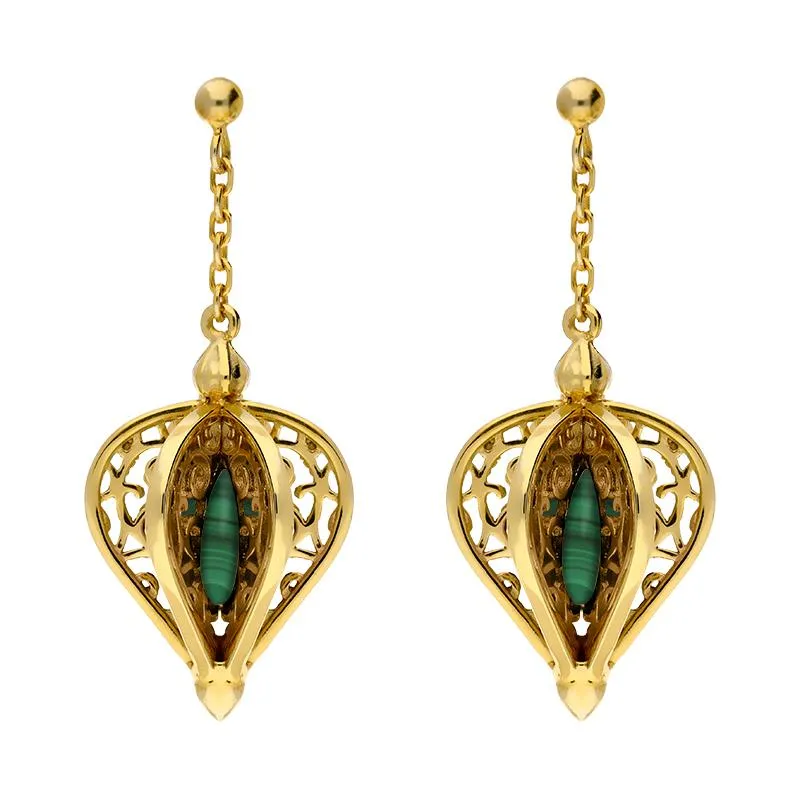 9ct Yellow Gold Malachite Flore Filigree Drop Earrings sold by Jura Watches