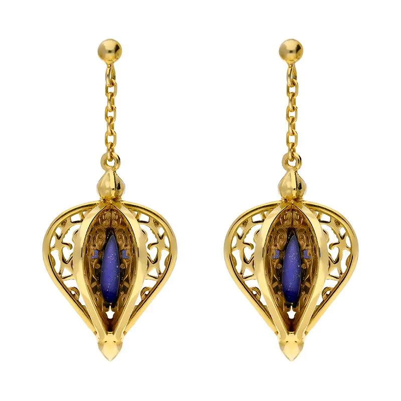 9ct Yellow Gold Lapis Lazuli Flore Filigree Drop Earrings sold by Jura Watches
