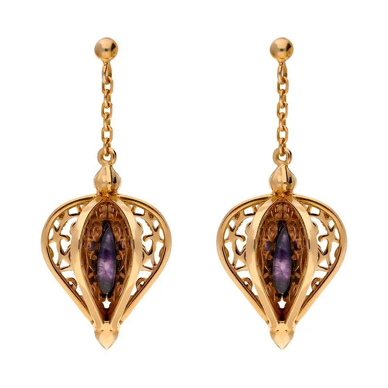 9ct Rose Gold Blue John Flore Filigree Drop Earrings sold by Jura Watches