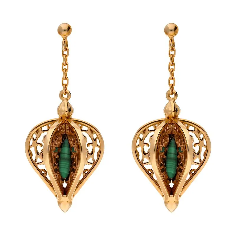 Rose Gold Plated Sterling Silver Malachite Flore Filigree Drop Earrings sold by Jura Watches
