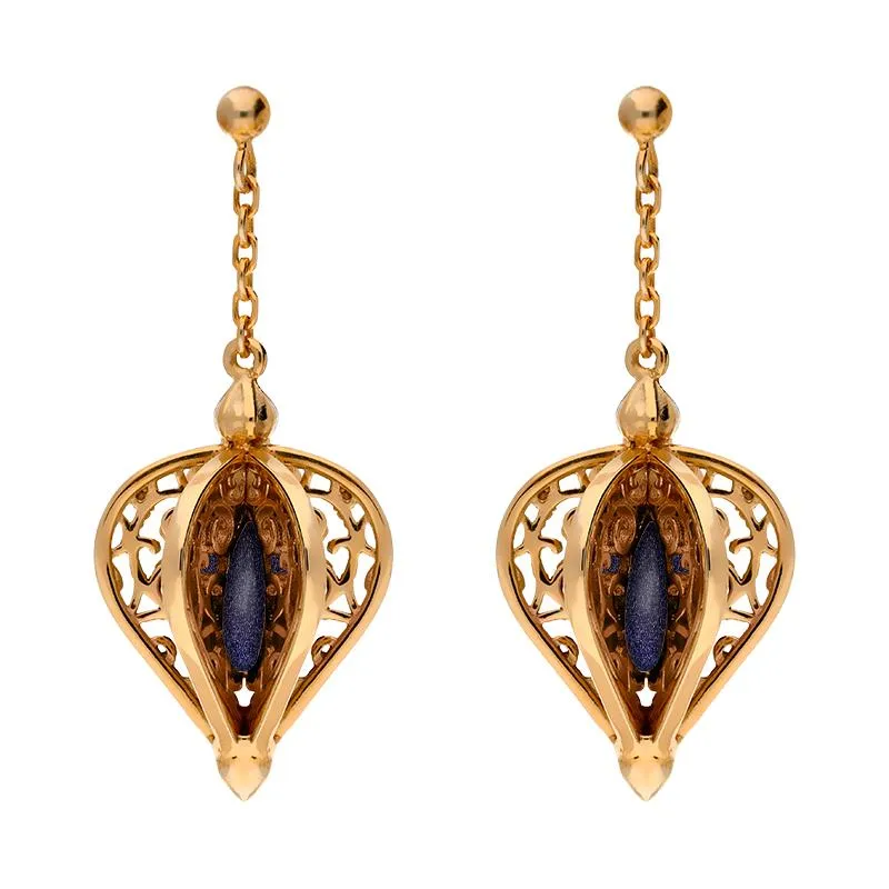 Rose Gold Plated Sterling Silver Blue Goldstone Flore Filigree Drop Earrings sold by Jura Watches