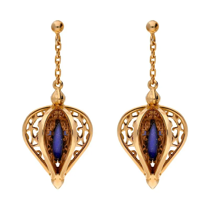 Rose Gold Plated Sterling Silver Lapis Lazuli Flore Filigree Drop Earrings sold by Jura Watches