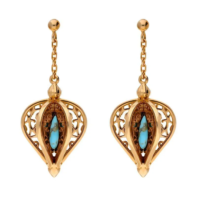 Rose Gold Plated Sterling Silver Turquoise Flore Filigree Drop Earrings sold by Jura Watches