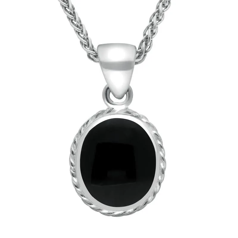 18ct White Gold Whitby Jet Heritage Rope Edge Oval Pendant sold by Jura Watches