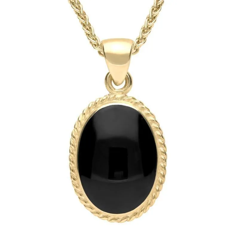 18ct Yellow Gold Whitby Jet Heritage Rope Edge Medium Oval Pendant sold by Jura Watches