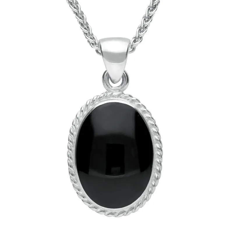 18ct White Gold Whitby Jet Heritage Rope Edge Medium Oval Pendant sold by Jura Watches