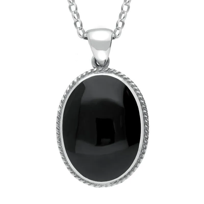 9ct White Gold Whitby Jet Heritage Rope Edge Large Oval Pendant sold by Jura Watches