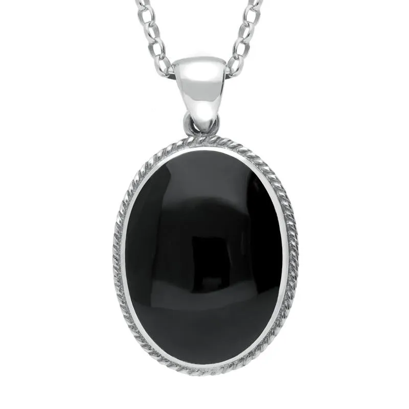 18ct White Gold Whitby Jet Heritage Rope Edge Large Oval Pendant sold by Jura Watches