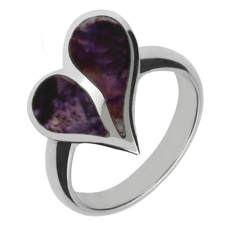 9ct White Gold Blue John Split Heart Ring sold by Jura Watches