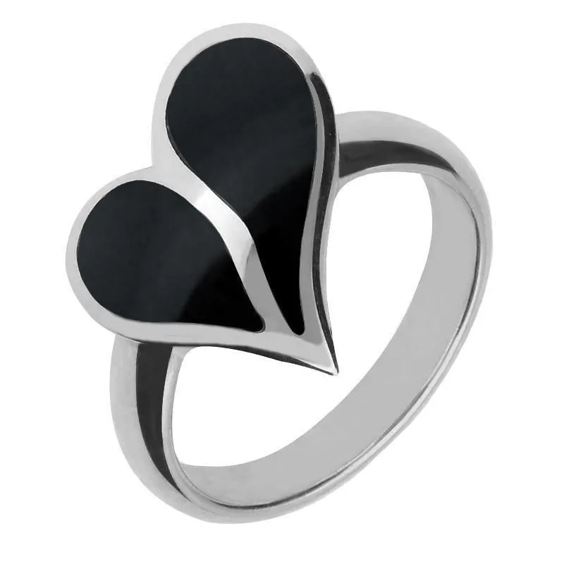 18ct White Gold Whitby Jet Split Heart Ring sold by Jura Watches