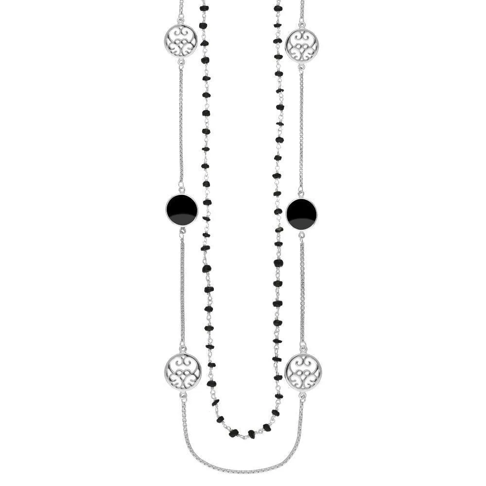 Sterling Silver Whitby Jet Flore Filigree Double Row Necklace sold by Jura Watches
