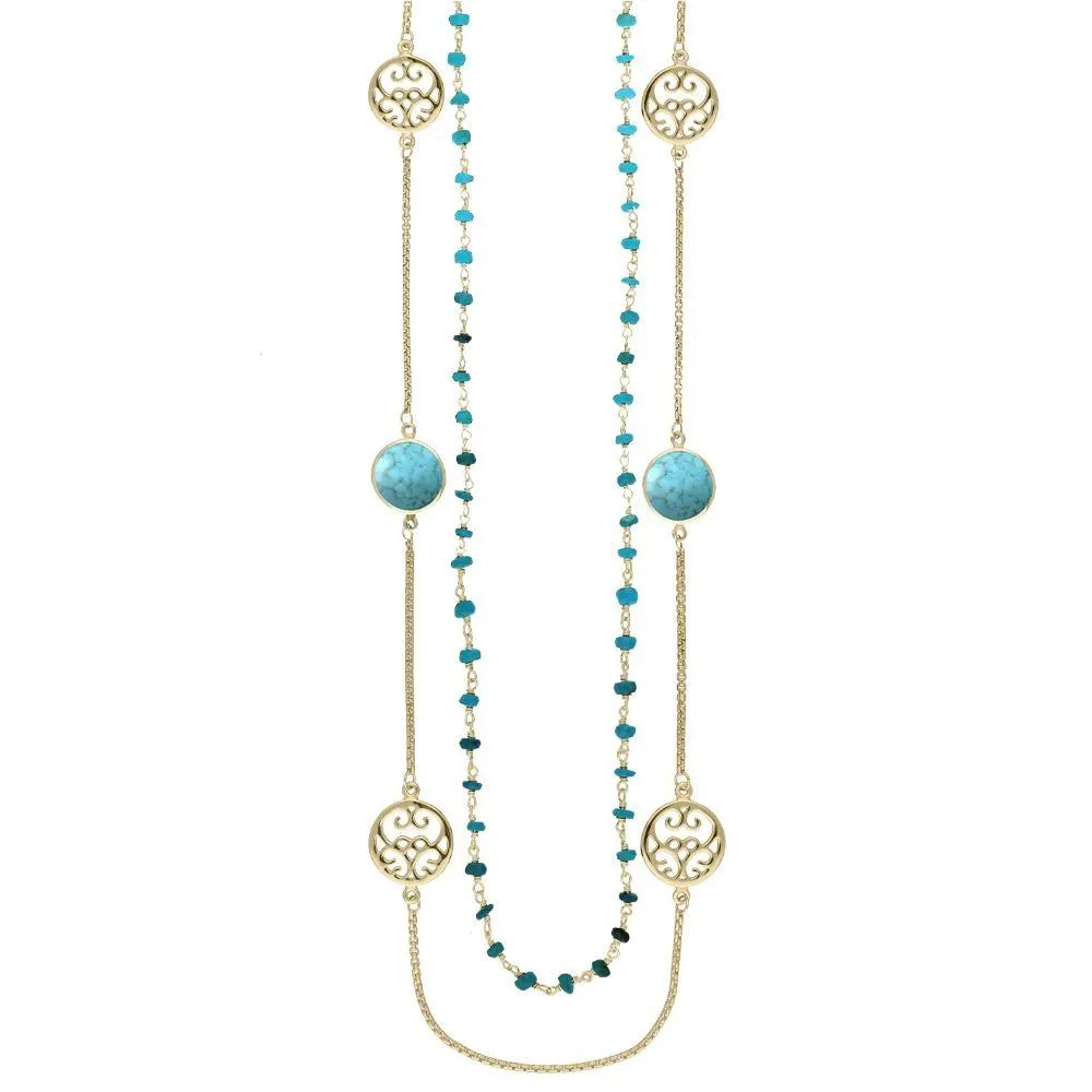 Yellow Gold Turquoise Flore Filigree Double Row Necklace sold by Jura Watches