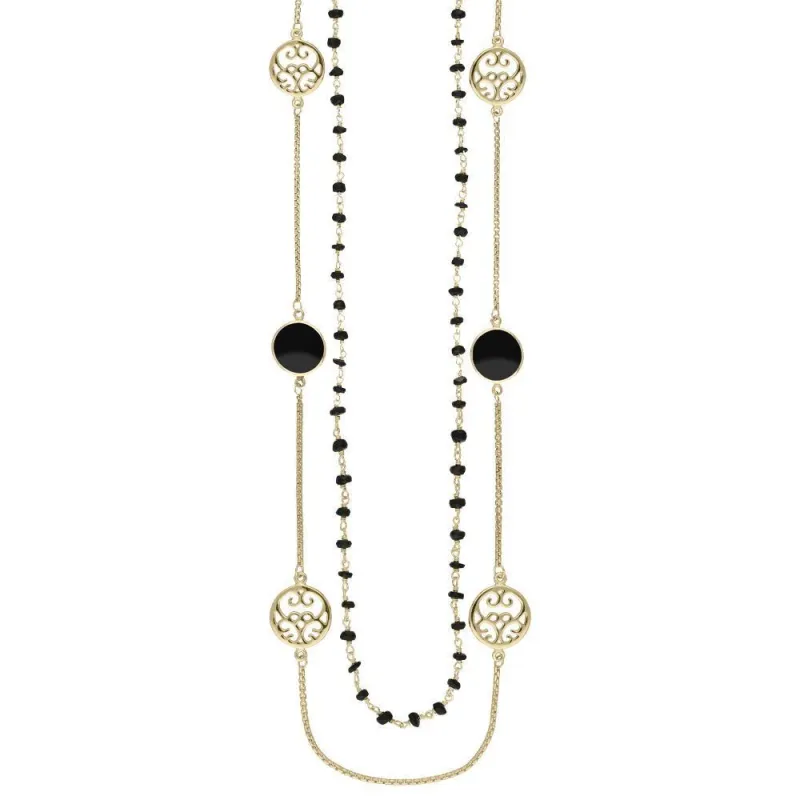 Yellow Gold Whitby Jet Flore Filigree Double Row Necklace sold by Jura Watches