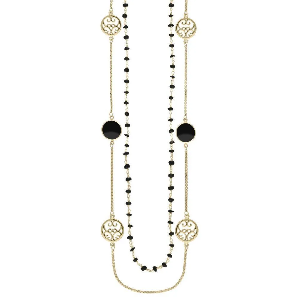 Yellow Gold Whitby Jet Flore Filigree Double Row Necklace sold by Jura Watches