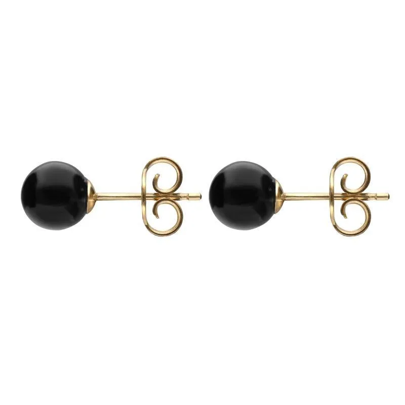 Yellow Gold Whitby Jet 6mm Ball Stud Earrings sold by Jura Watches product image thumbnail 2