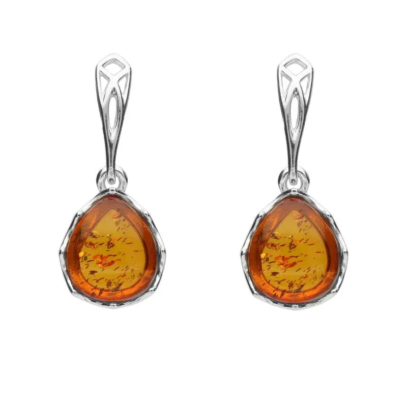 Sterling Silver Amber Pierced Side Pear Drop Earrings sold by Jura Watches