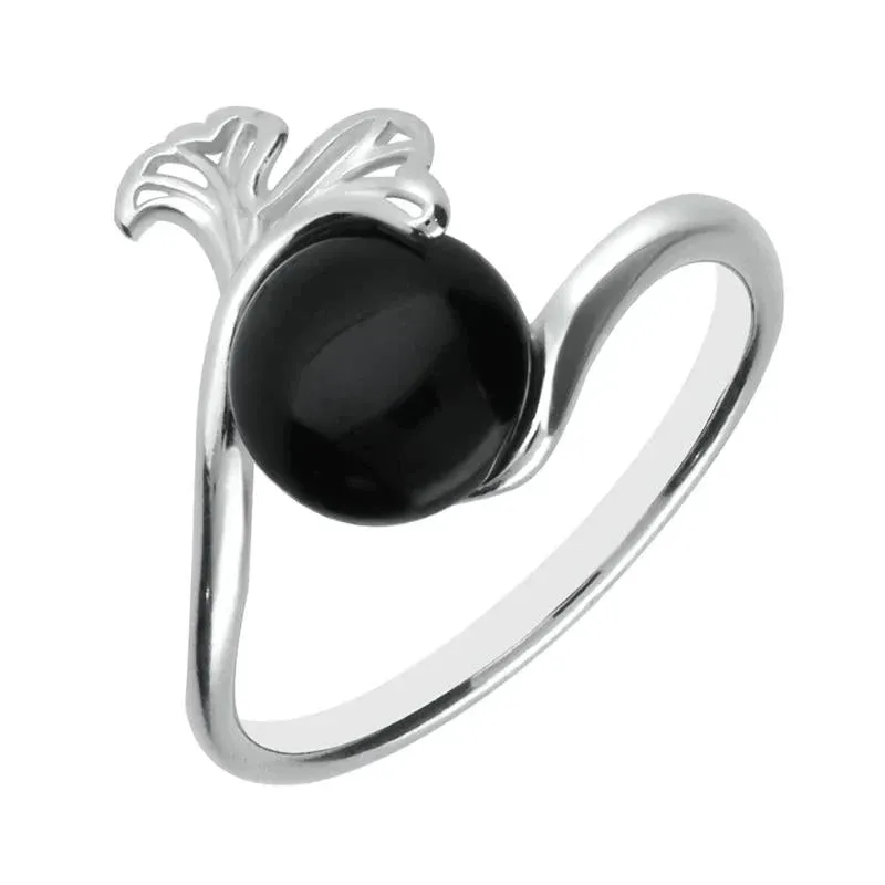 Sterling Silver Whitby Jet Ginkgo Biloba Leaf Ring sold by Jura Watches
