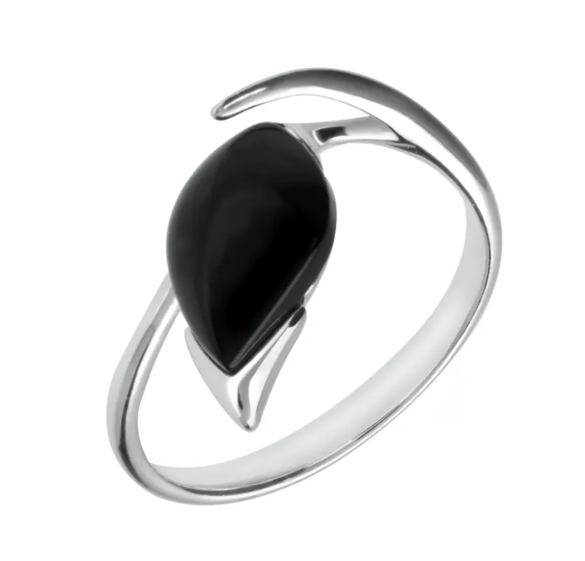 Sterling Silver Whitby Jet Pear Wave Shank Ring sold by Jura Watches