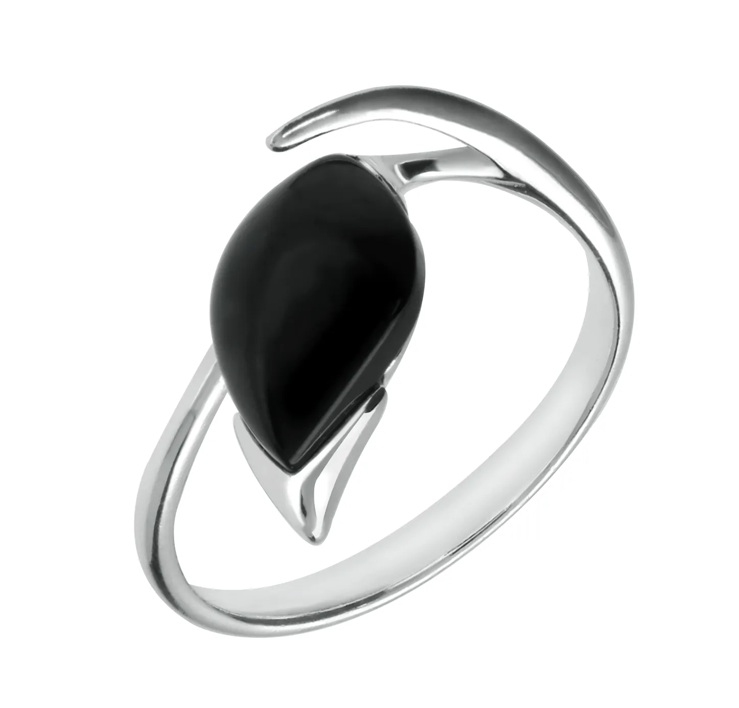 Sterling Silver Whitby Jet Pear Wave Shank Ring sold by Jura Watches