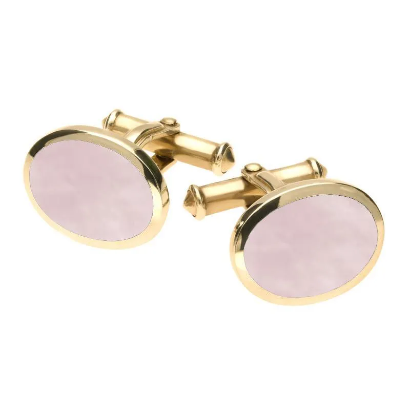 9ct Yellow Gold Pink Mother of Pearl Framed Oval Cufflinks sold by Jura Watches