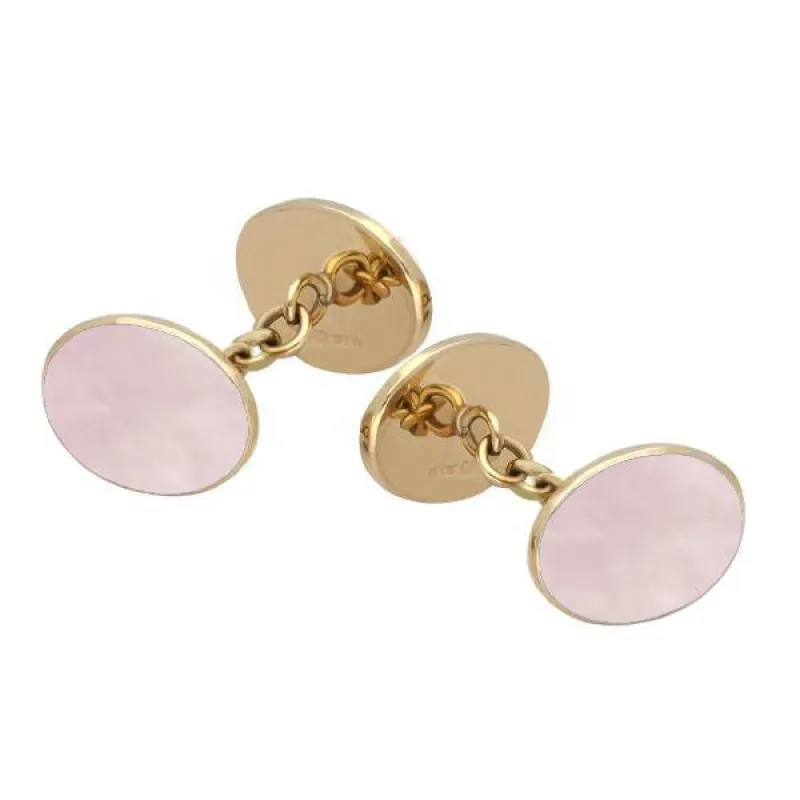 9ct Yellow Gold Pink Mother Of Pearl Four Stone Chain Cufflinks sold by Jura Watches