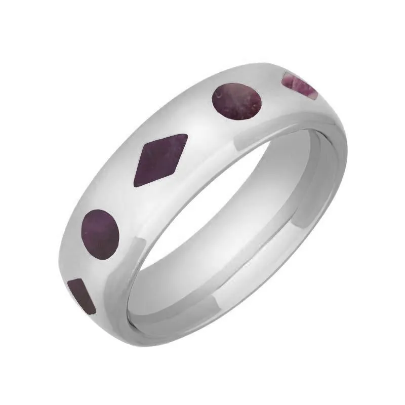 Sterling Silver Blue John Diamond and Dot Pattern 8mm Wedding Band Ring sold by Jura Watches