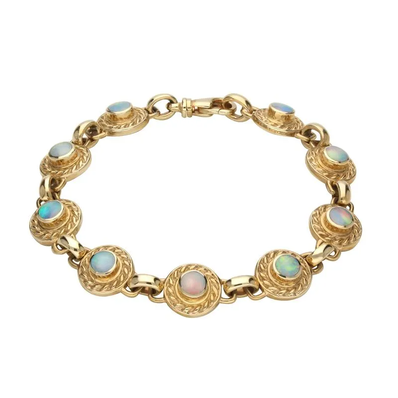 9ct Yellow Gold Opal Nine Stone Round Rope Edge Bracelet sold by Jura Watches