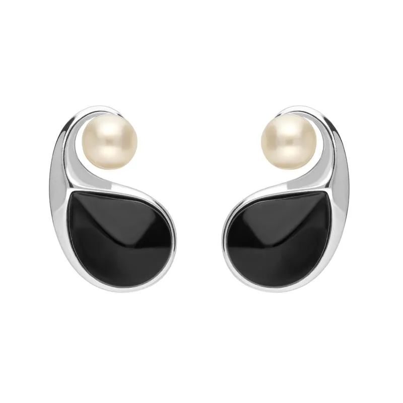Sterling Silver Whitby Jet Pearl Open Twist Earrings sold by Jura Watches