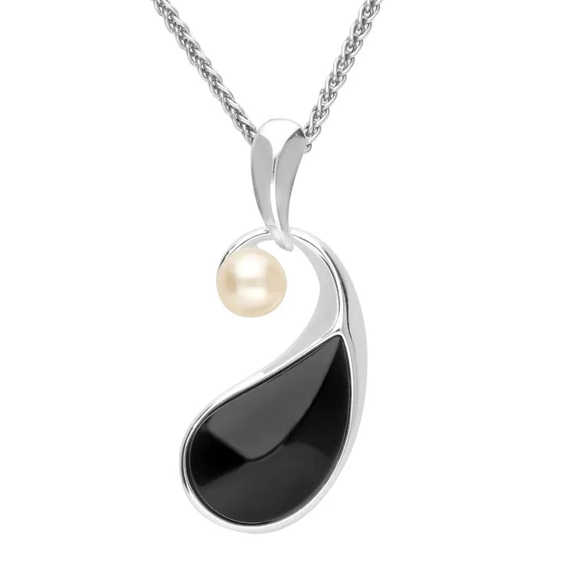 Sterling Silver Whitby Jet Pearl Open Twist Necklace sold by Jura Watches