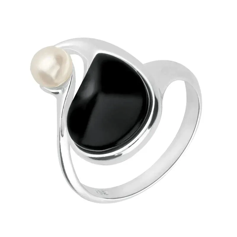 Sterling Silver Whitby Jet Pearl Open Twist Ring sold by Jura Watches
