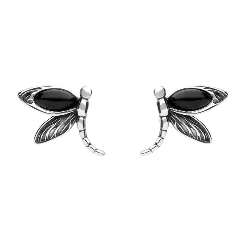 Sterling Silver Whitby Jet Dragonfly Stud Earrings sold by Jura Watches