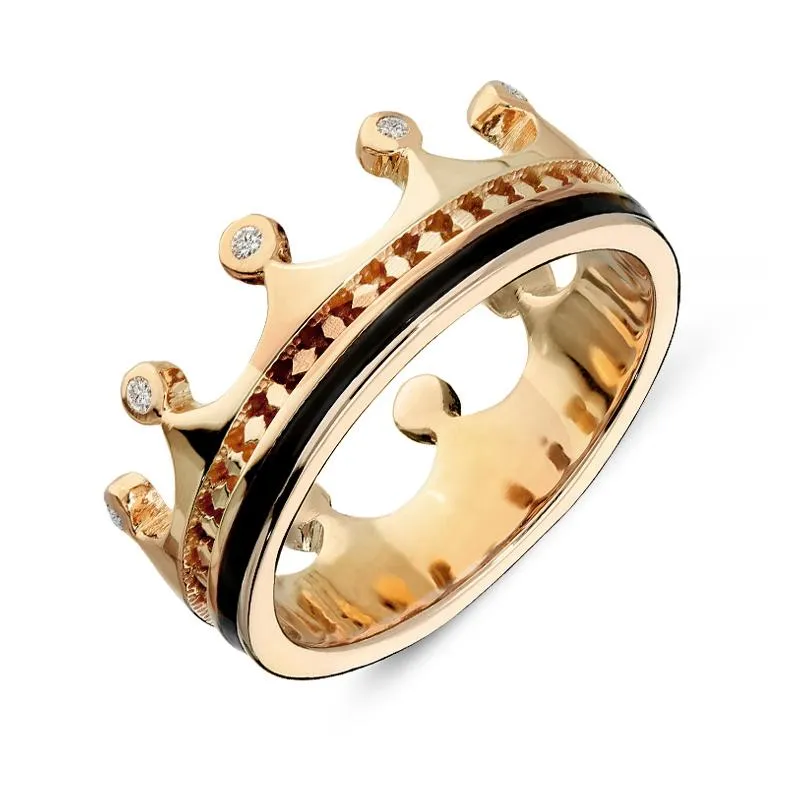 9ct Rose Gold Whitby Jet Diamond Tiara Patterned Band Ring sold by Jura Watches
