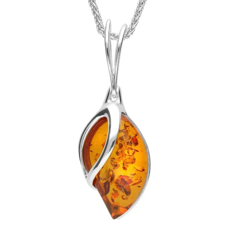 Sterling Silver Amber Leaf Necklace sold by Jura Watches