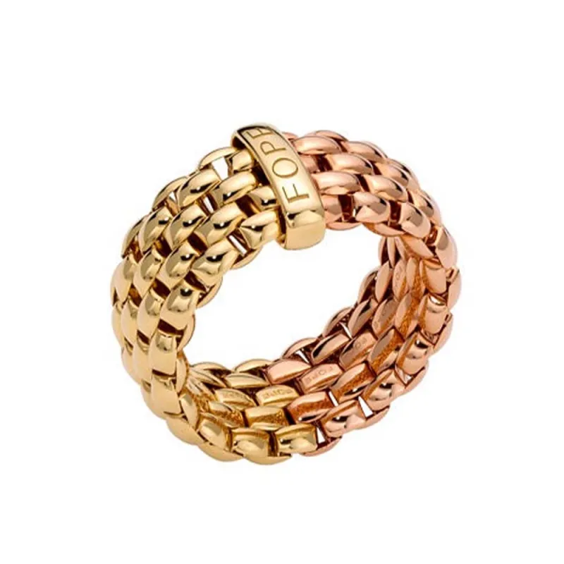 Fope Essentials 18ct Rose and Yellow Gold Flexible Wide Ring sold by Jura Watches