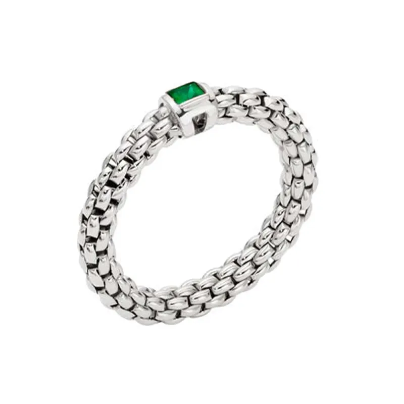 Fope Souls 18ct White Gold Emerald Flexible Ring sold by Jura Watches