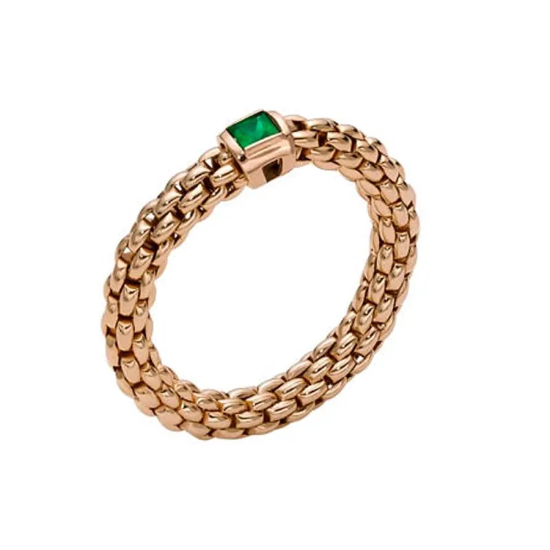 Fope Souls 18ct Rose Gold Emerald Flexible Ring sold by Jura Watches