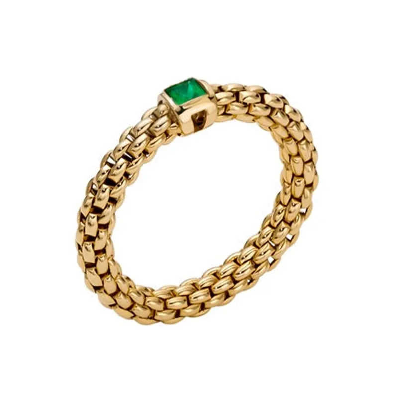 Fope Souls 18ct Yellow Gold Emerald Flexible Ring sold by Jura Watches