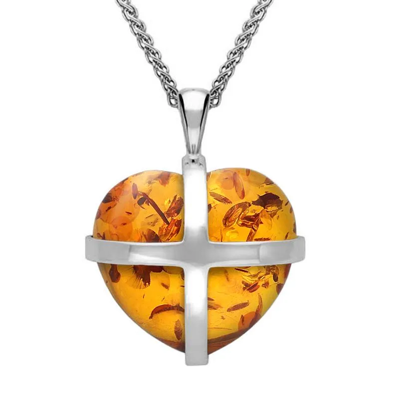 Sterling Silver Amber Medium Cross Heart Necklace sold by Jura Watches