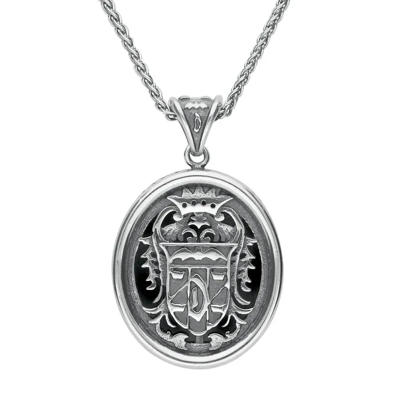 Sterling Silver Whitby Jet Oval Dracula Crest Necklace sold by Jura Watches