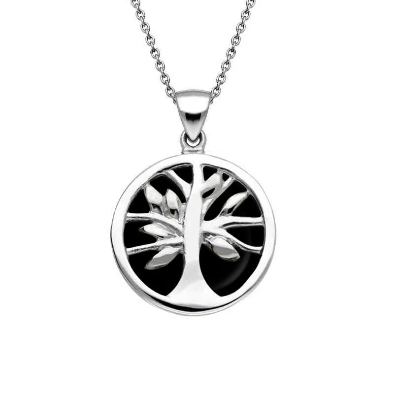 Sterling Silver Whitby Jet Small Round Tree of Life Necklace sold by Jura Watches