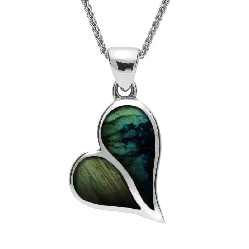 Sterling Silver Spectrolite Split Heart Necklace sold by Jura Watches