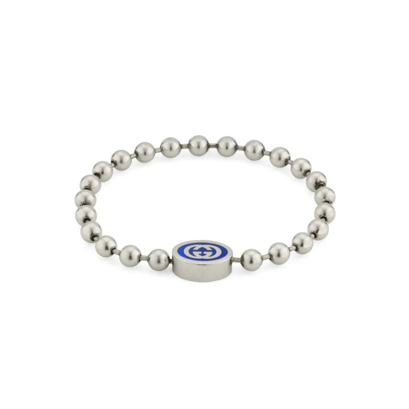 Gucci Interlocking Boule Chain Sterling Silver Blue Enamel Bracelet D sold by Jura Watches