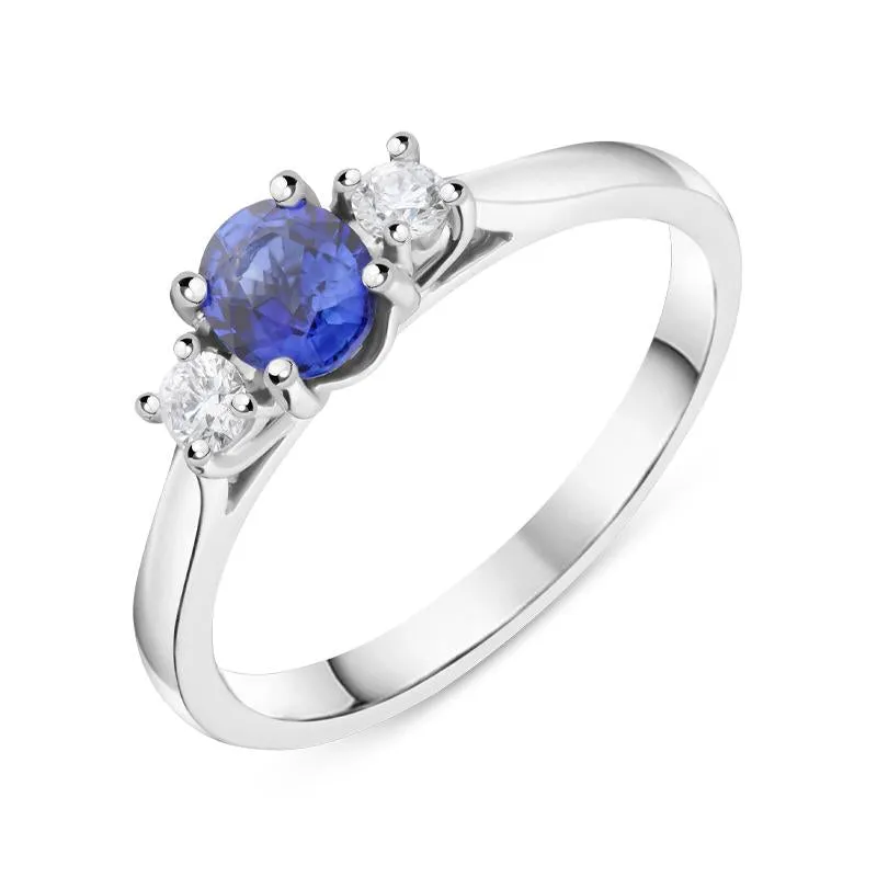 18ct White Gold 0.49ct Sapphire Diamond Oval Trilogy Ring sold by Jura Watches