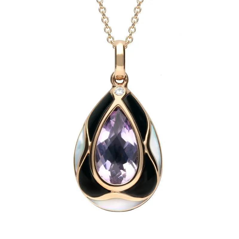 18ct Rose Gold Whitby Jet Diamond Amethyst Pear Necklace sold by Jura Watches