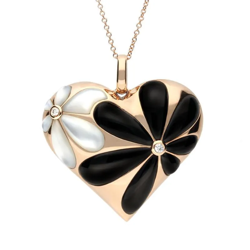 18ct Rose Gold Whitby Jet Diamond Small Flower Heart Necklace sold by Jura Watches