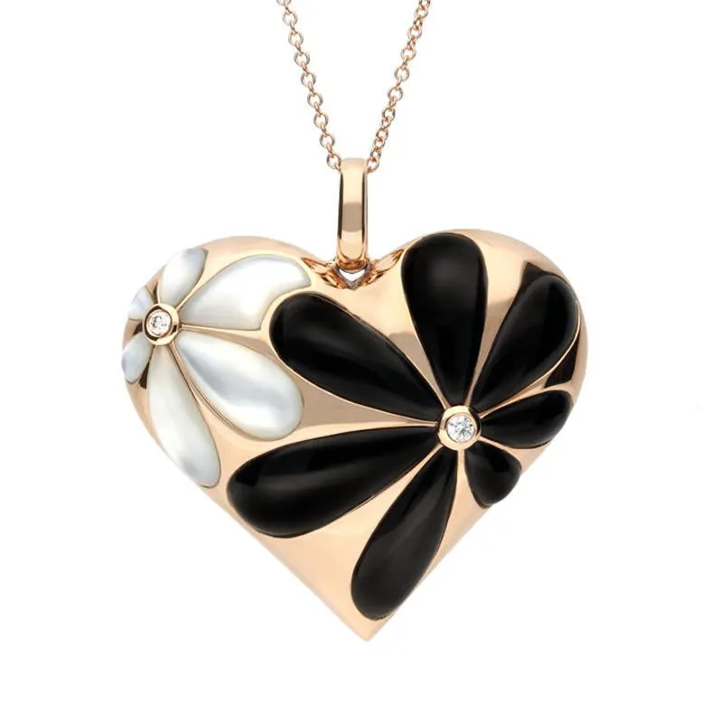 18ct Rose Gold Whitby Jet Diamond Large Flower Heart Necklace sold by Jura Watches