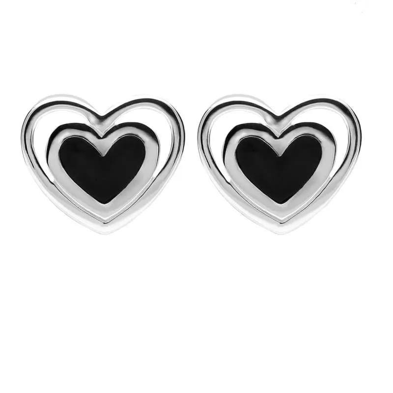 Sterling Silver Whitby Jet Heart In Heart Stud Earrings sold by Jura Watches